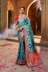 Teal Cotton-Silk Woven Saree